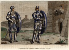 Aragonese soldiers covered in armor in 1400.