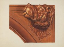 Mantle Carving (Dog's Head), c. 1939. Creator: Henry Murphy.