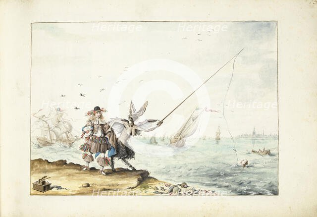 A gentleman (Moses?) is seduced by a devil fishing for a woman, 1664. Creator: Gesina ter Borch.
