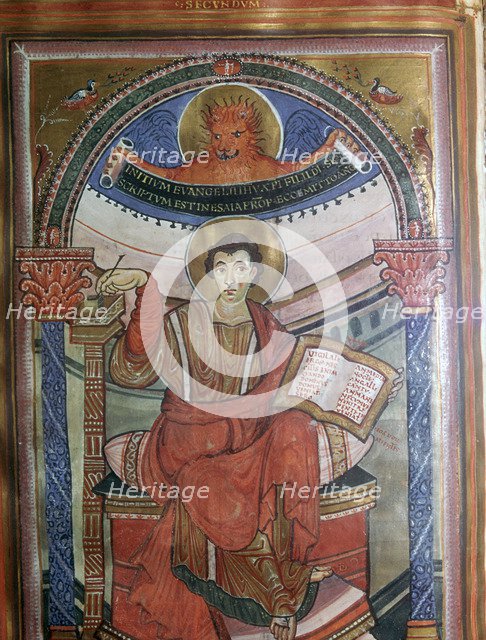 Illustration of St Mark holding his gospel, 8th century. Artist: Unknown