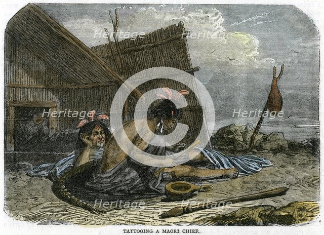 'Tattooing a Maori Chief', New Zealand, c1875. Artist: Unknown