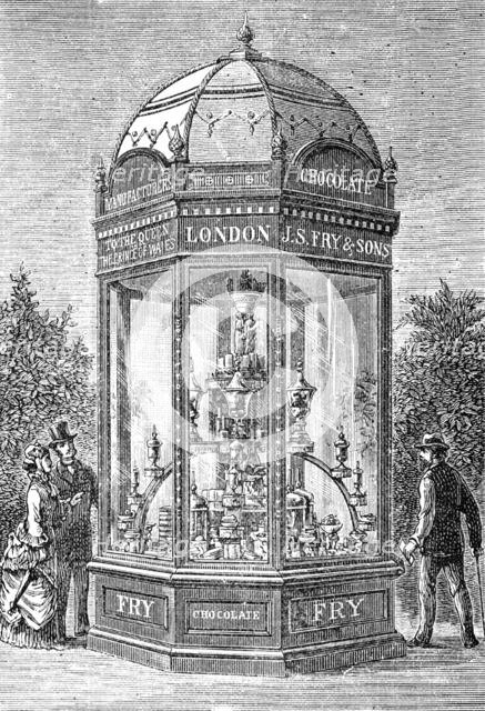 Amsterdam International Exhibition: Messrs. Fry's exhibit of chocolate and cocoa, 1883. Creator: Unknown.