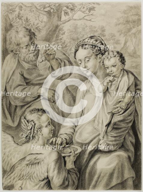 Virgin Feeding Porridge to the Christ Child, with Saint Joseph and Kneeling Angel, n.d. Creator: Abraham Delfos.