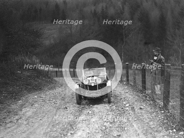 Viscount Curzon's MG M type 12/12 replica competing in the Inter-Varsity Trial, November 1931. Artist: Bill Brunell.