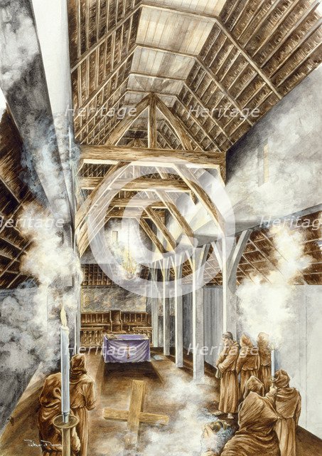 Lindisfarne Priory, c652AD, (c1990-2010). Artist: Peter Dunn.