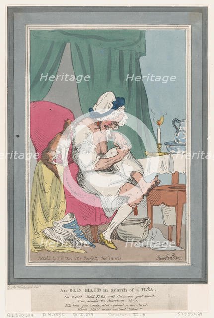 An Old Maid In Search of a Flea, September 25, 1794., September 25, 1794. Creator: Thomas Rowlandson.