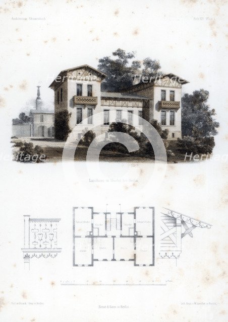 Design for a country house in Moabit, near Berlin, Germany, c1850.  Artist: Anst von W Loeillot