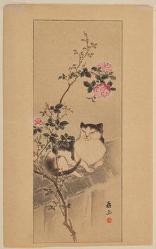 Cat on a roof underneath a rose bush. Creator: Yokoyama, Kazan (1784-1837).