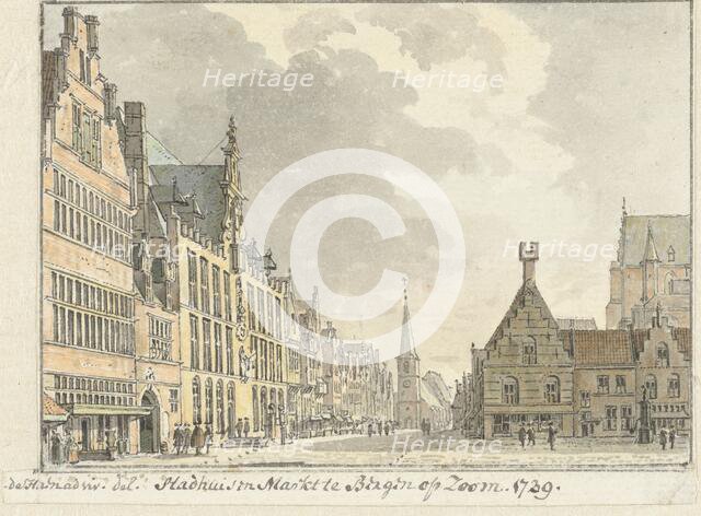 Town hall and Markt in Bergen op Zoom, 1739. Creator: Abraham de Haen.