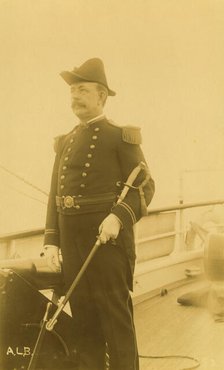 "Webber," a naval officer or ship captain, three-quarter length portrait, standing...,1894 or 95. Creator: Alfred Lee Broadbent.