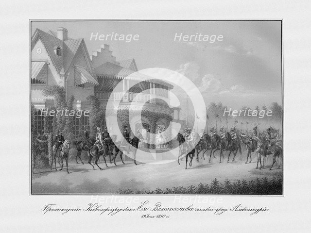 Parade of the Chevalier Guard regiment at the Cottege Palace in the Alexandria Park in Peterhof, 185 Artist: Anonymous  