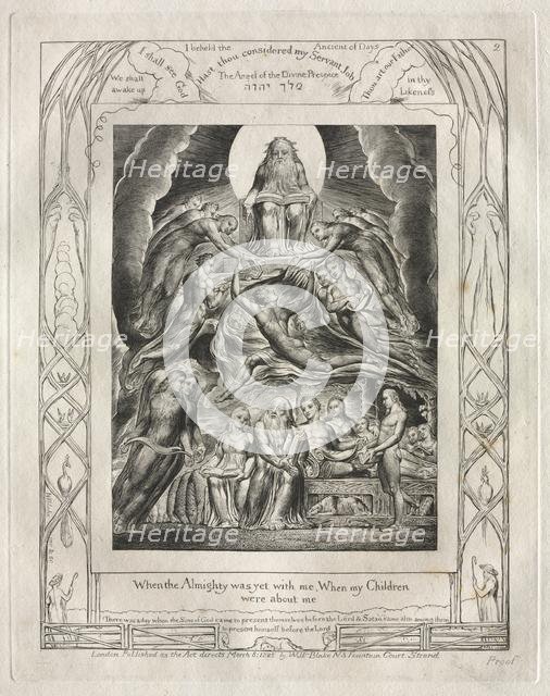 The Book of Job: Pl. 2, When the Almighty was yet with me, When my Children..., 1825. Creator: William Blake (British, 1757-1827).