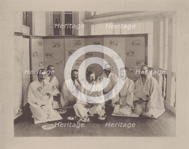 Archduke Franz Ferdinand (middle) and Heinrich von Siebold (2nd person from right) in Japan, 1893. Creator: Anonymous.
