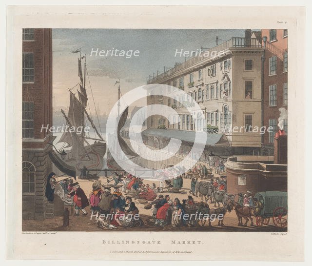 Billingsgate Market, March 1, 1808., March 1, 1808. Creators: Thomas Rowlandson, Augustus Charles Pugin, J. Bluck.