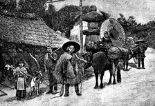 Japan. Chinese-Japanese War. Japanese villagers carrying supplies for the army. Engraving from 1894.