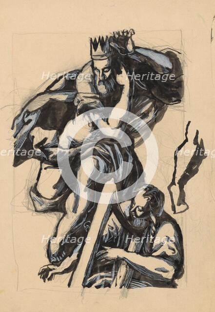 Woman playing the harp, 1940-1944. Creator: Ján Novák.