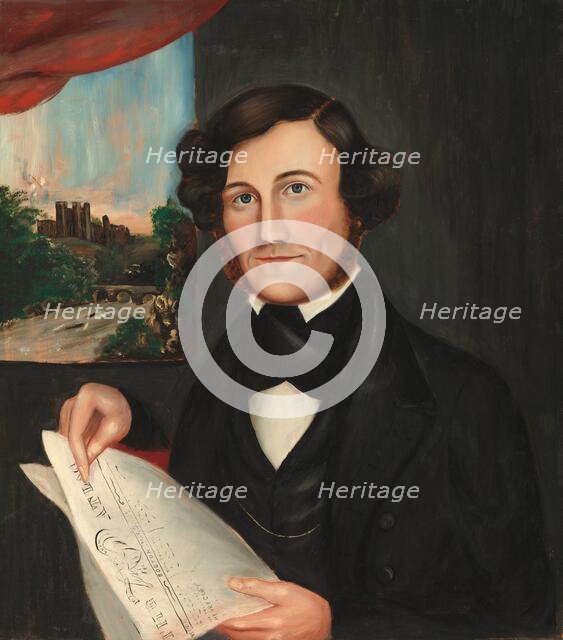 Man Named Hubbard Reading "Boston Atlas", 1843 or after. Creator: Unknown.
