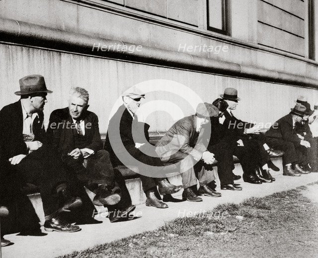 Unemployed men sitting outside the Public Library, San Francisco, California, USA, February 1937. Artist: Unknown
