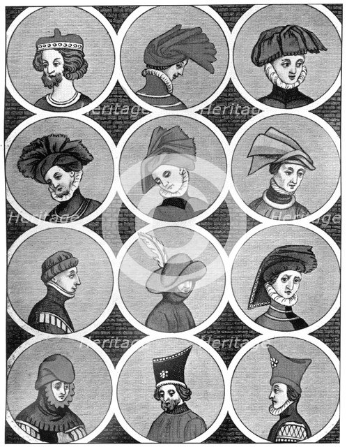 Male headdresses, 14th century, (1910). Artist: Unknown