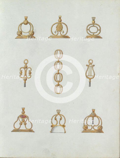 Nine designs of pendants, c.1800-c.1810. Creator: Carl Friedrich Bärthel.