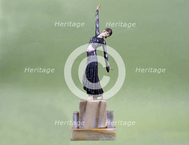 Dancer, mounted on ivory, metal and marble base.