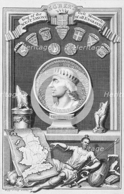 Egbert, King of the West Saxons and first monarch of all England, (18th century). Artist: George Vertue