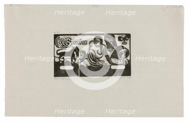 Three People, a Mask, a Fox and a Bird, headpiece forLe sourire, 1899, printed and published 1921. Creator: Paul Gauguin.