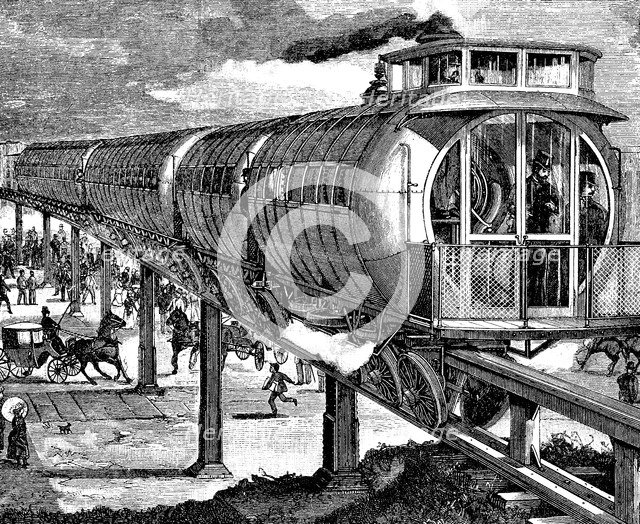 Draft of a new underground railway in Vienna in 1887, engraving of the time.