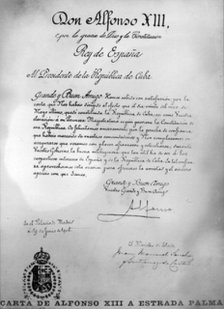 Letter from Alfonso XIII to Tomás Estrada Palma, c1910. Artist: King Alfonso XIII