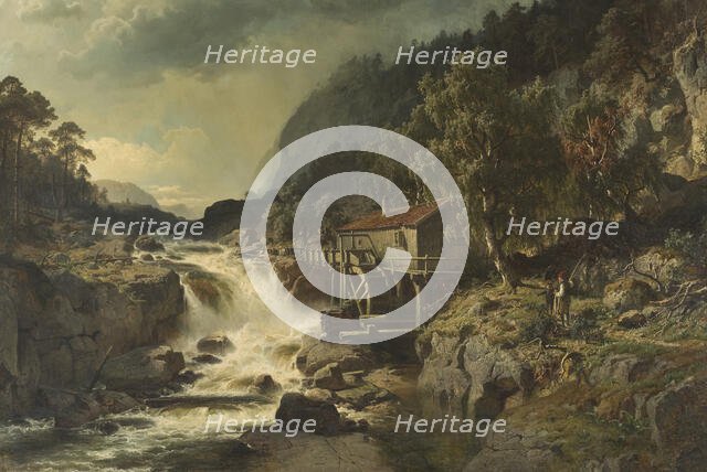 Rocky Landscape with Waterfall and Watermill, Småland, 1862. Creator: Johan Edvard Bergh.