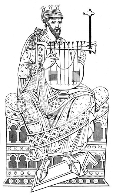 David playing the lyre, 10th century (1849). Artist: Unknown