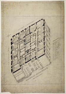 Ontario Apartment Building, Chicago, Illinois, Isometric, c. 1880/81. Creator: Treat & Foltz.