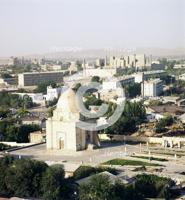 Streets looking towards Registan in mid-distance, Smarkand, Uzbekistan, USSR, c20th century. Artist: Unknown.