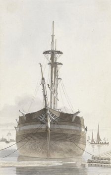 Sailing ship seen from the front, 1820-1872. Creator: Hendrik Abraham Klinkhamer.