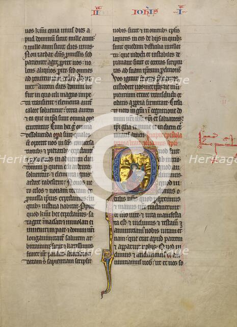 Initial Q: Saint John the Evangelist; Concluding Volume of a Bible, about 1260-1270. Creator: Unknown.