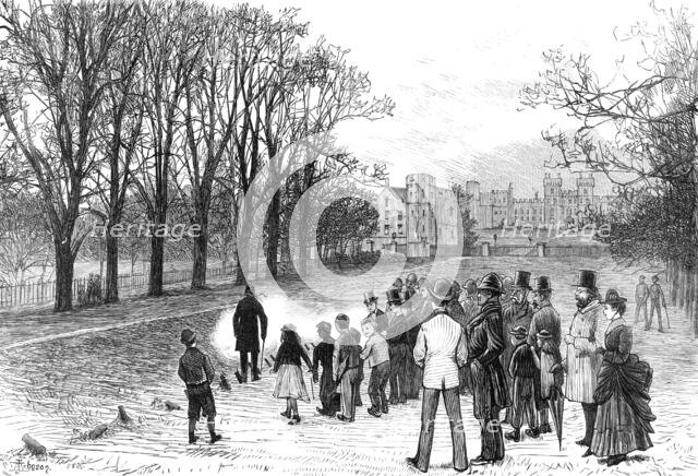 Marriage Festivities for the Duke of Edinburgh: firing a salute in the Long Walk, Windsor Park, 1874 Creator: Unknown.