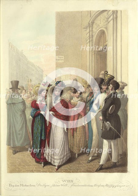 In front of the Saint Michael's Church: the blessing, beautiful world, light girls..., c. 1830. Creator: Opiz, Georg Emanuel (1775-1841).