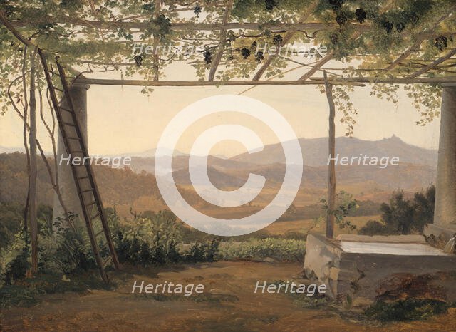 Fountain and Pergola in Italy, 1830/35. Creator: Ernst Christian Frederik Petzholdt.