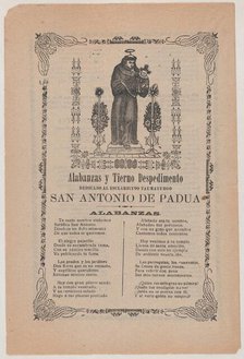 Broadsheet relating to Saint Anthony of Padua who is shown holding the Christ chi..., ca. 1900-1913. Creator: José Guadalupe Posada.