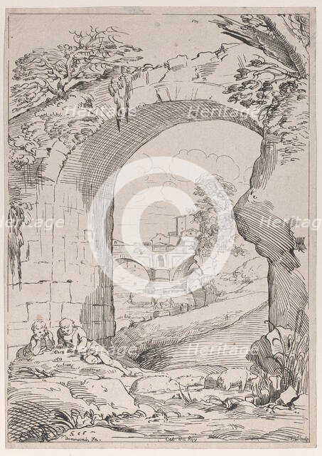 Landscape with Bridge, 18th century. Creator: Caylus, Anne-Claude-Philippe de.