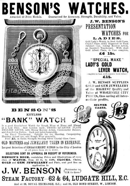Advertisement for Benson's Watches, 1895. Creator: Unknown.