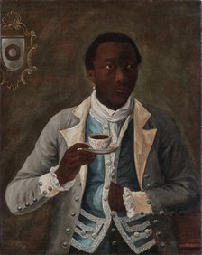Portrait of an Elegantly-Attired Man Holding a Porcelain Cup and Saucer, 18th century. Creator: Anonymous.