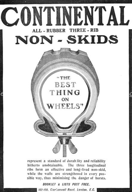 Continental all-rubber three-rib non-skids: "the Best Thing on Wheels", 1909. Creator: Unknown.