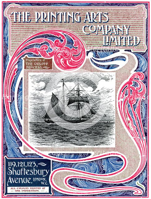 Trade advertisement for The Printing Arts Company Limited, London, 1902-1903. Artist: Unknown