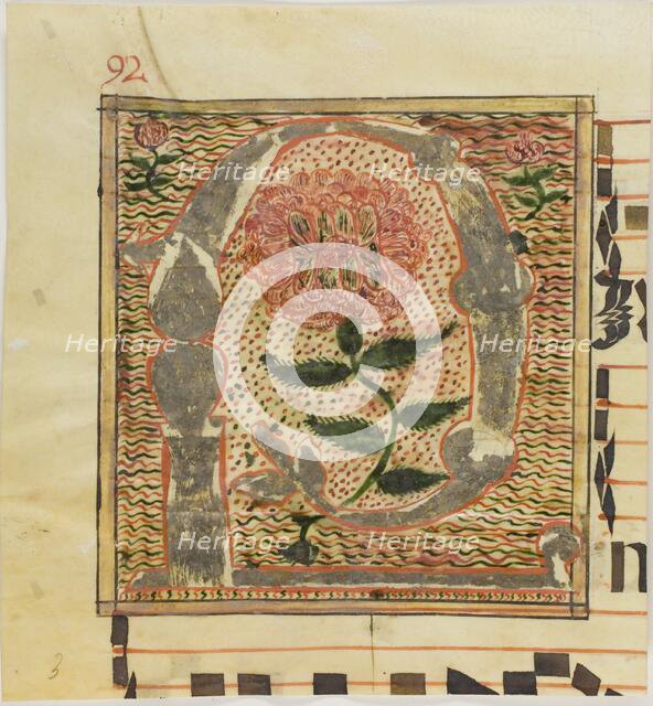 Decorated Initial "P" with Roses from a Manuscript, n.d. Creator: Unknown.