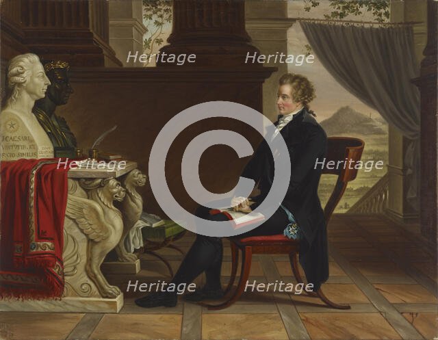 Count Gustaf Mauritz Armfelt meditating in front of the busts of Gustav III and Caesar, 1793-1794. Creator: Louis Gauffier.