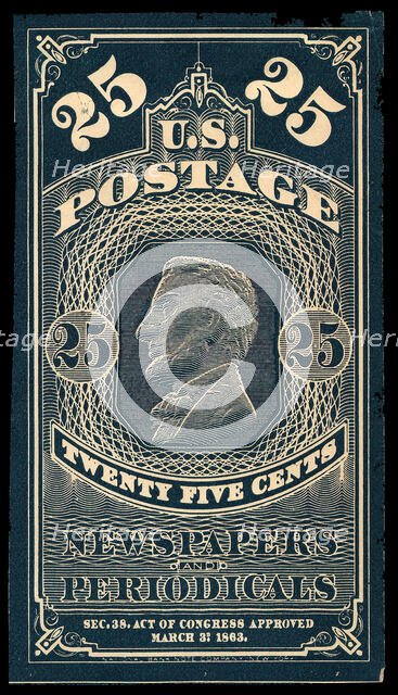 25c Abraham Lincoln Newspapers and Periodicals trial color proof, 1865. Creator: Unknown.