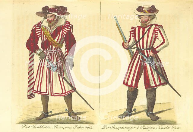 The Junkherrn's livery from 1612; the Ainspaenniger & Raisigen Servants' livery, (1860).  Creator: Unknown.