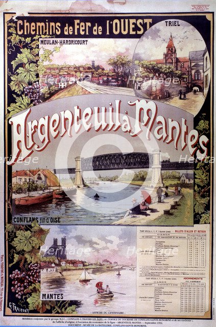 Poster advertising French railways of the West, from Argenteuil to Nantes.