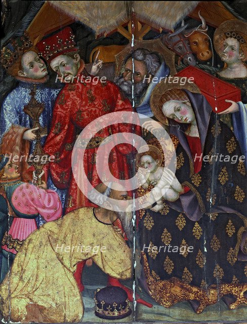 Altarpiece of Santa Maria of Santes Creus, detail 'The Adoration of the Kings'. Painting on wood.